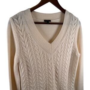 Talbots Women’s M Cable Knit Sweater Ivory Lambswool Blend Classic Preppy Cozy